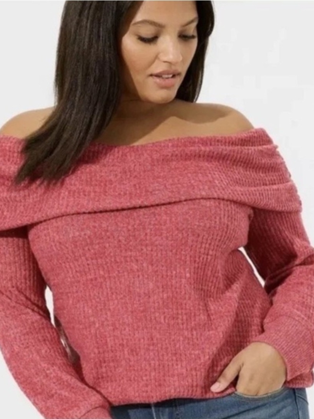 torrid Off-the-Shoulder Waffle Knit Sweater
